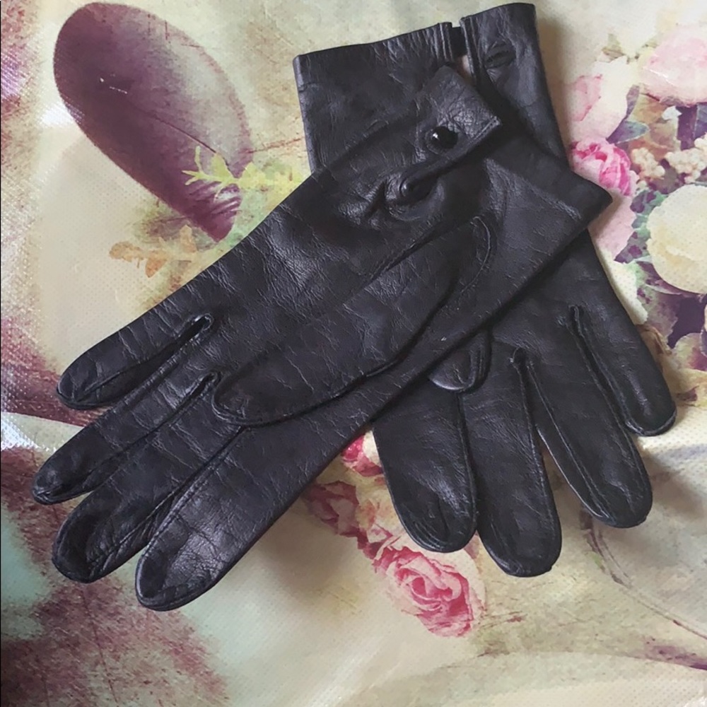 Gloves, Leather kidskin, Vintage black Ladies 7.5